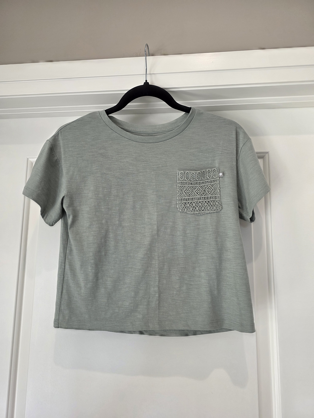 Lucky Brand Sage Green Crochet Pocket Tee